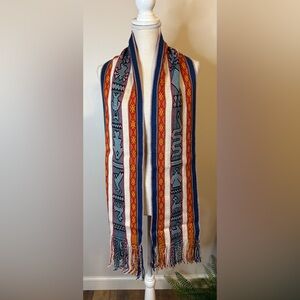 Vtg Peruvian Aguayo Colorful Scarf Handwoven Geometric Figures Print 72”x8”